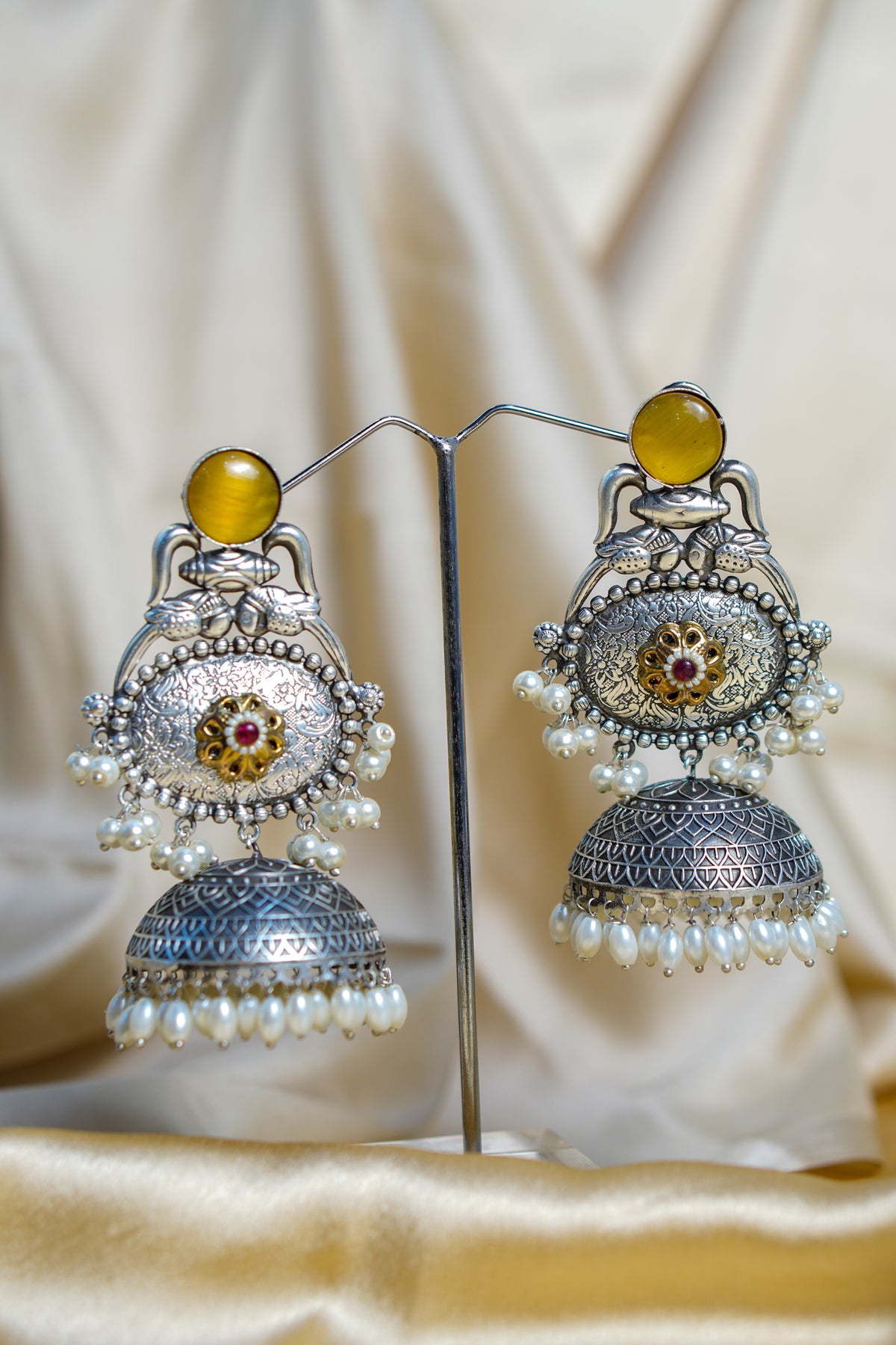 Vasundhara Light Weight Heavy-Look Jhumka Collection - Artificial Silver Finish earrings
