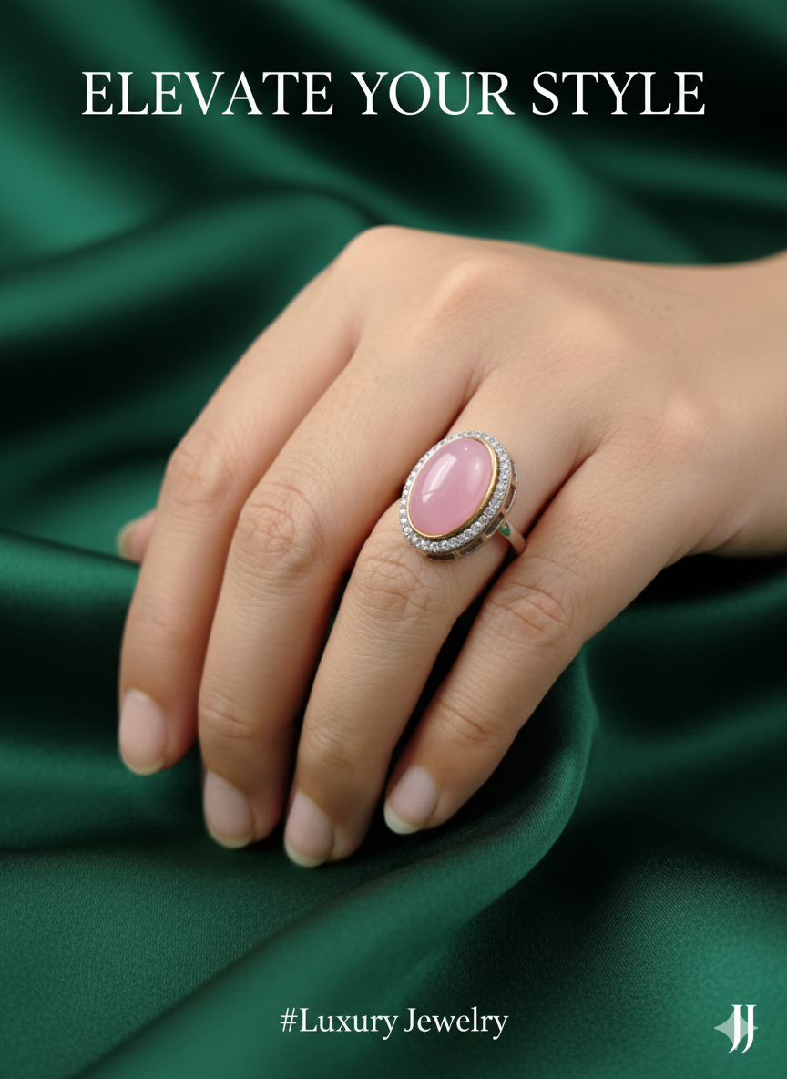 Crown Rings Pink colourwith antique finish and single big stone for festive occasions - Antique finish rings
